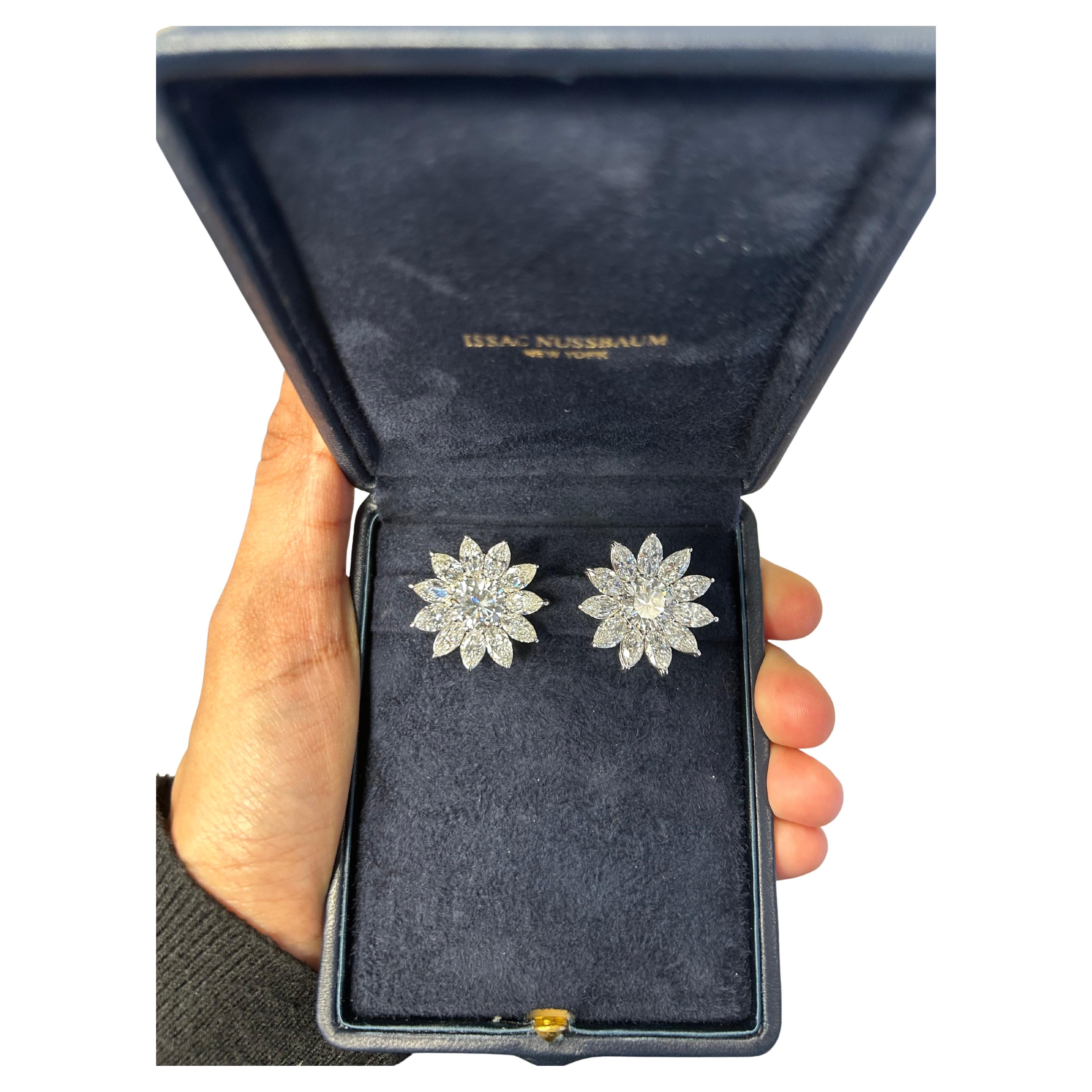 Isssac Nussbaum 15.62 Carat 18K White Gold Marquise Daisy Earrings For Sale