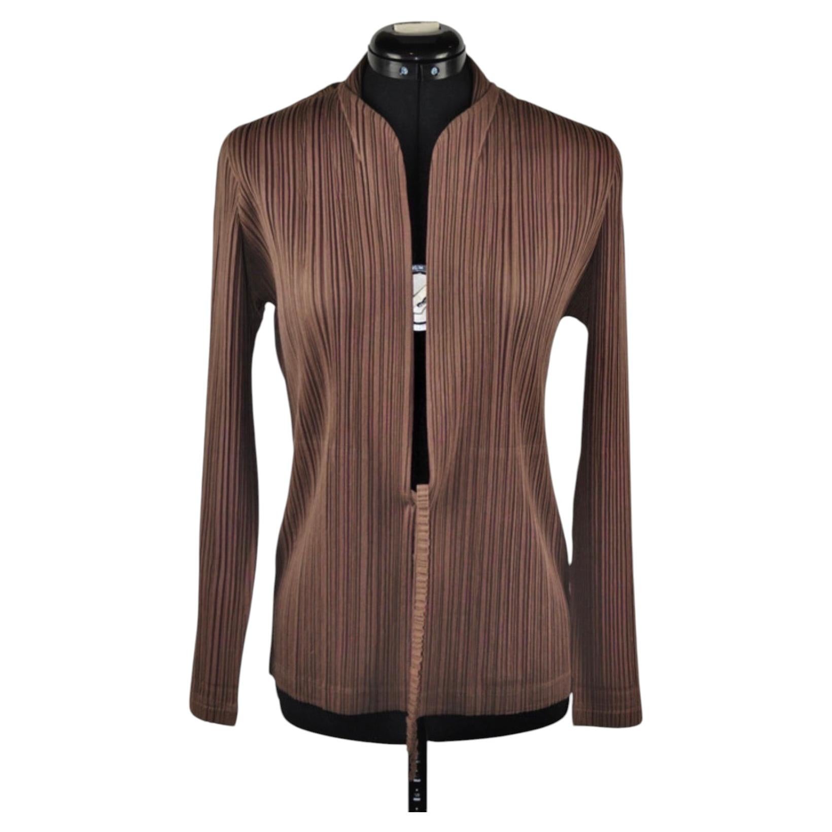 Pre-owned Pleats Please Issue Miayake Pleats Brown Cardigan