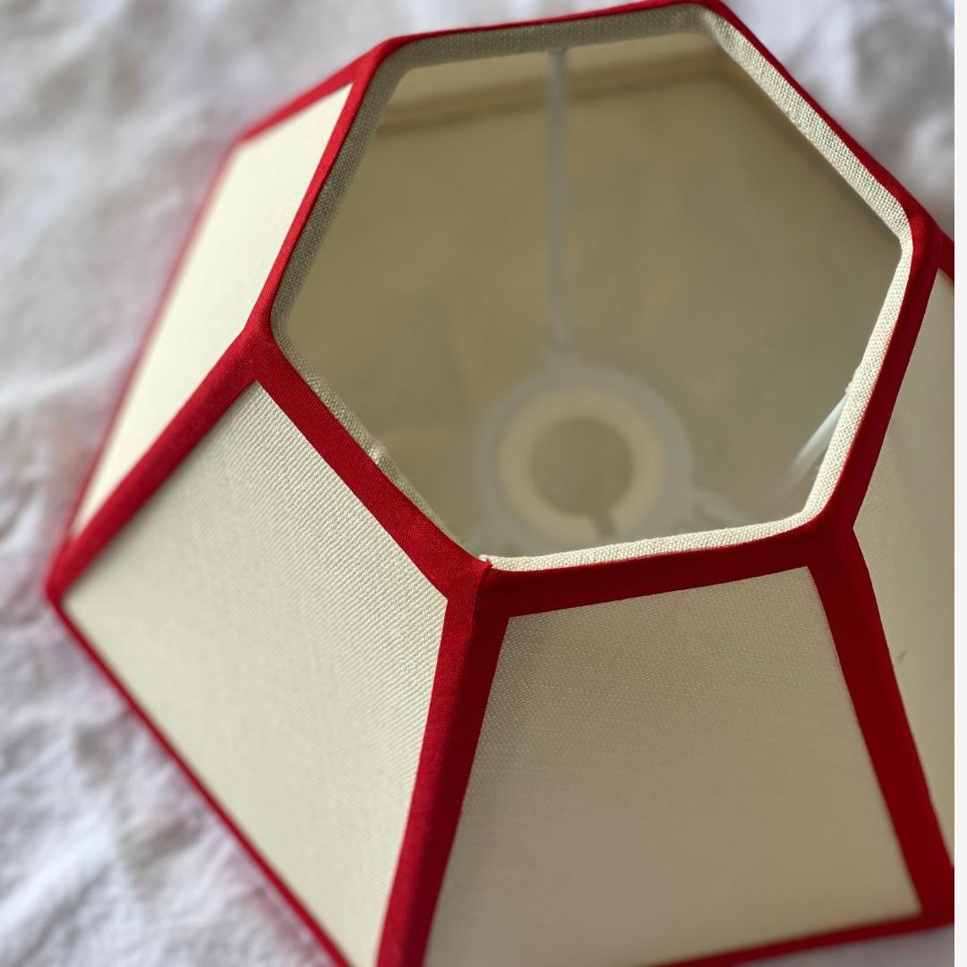 Other Issy Granger Hexagon Linen Lampshade, Red Trim - 10