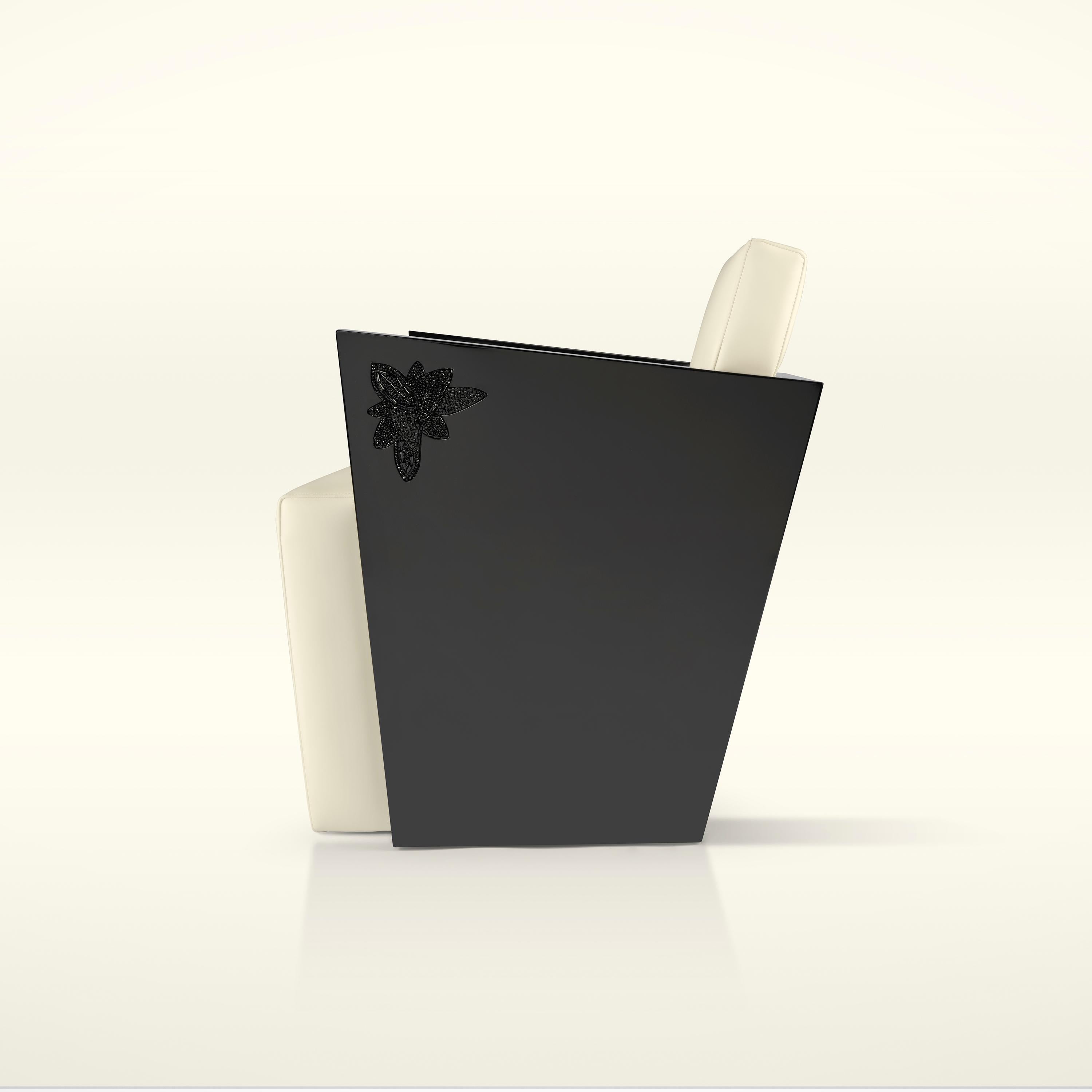 Modern Istanbul Glam Armchair, Piano Black Lacquer Frame with Swarovski-studded Flower For Sale