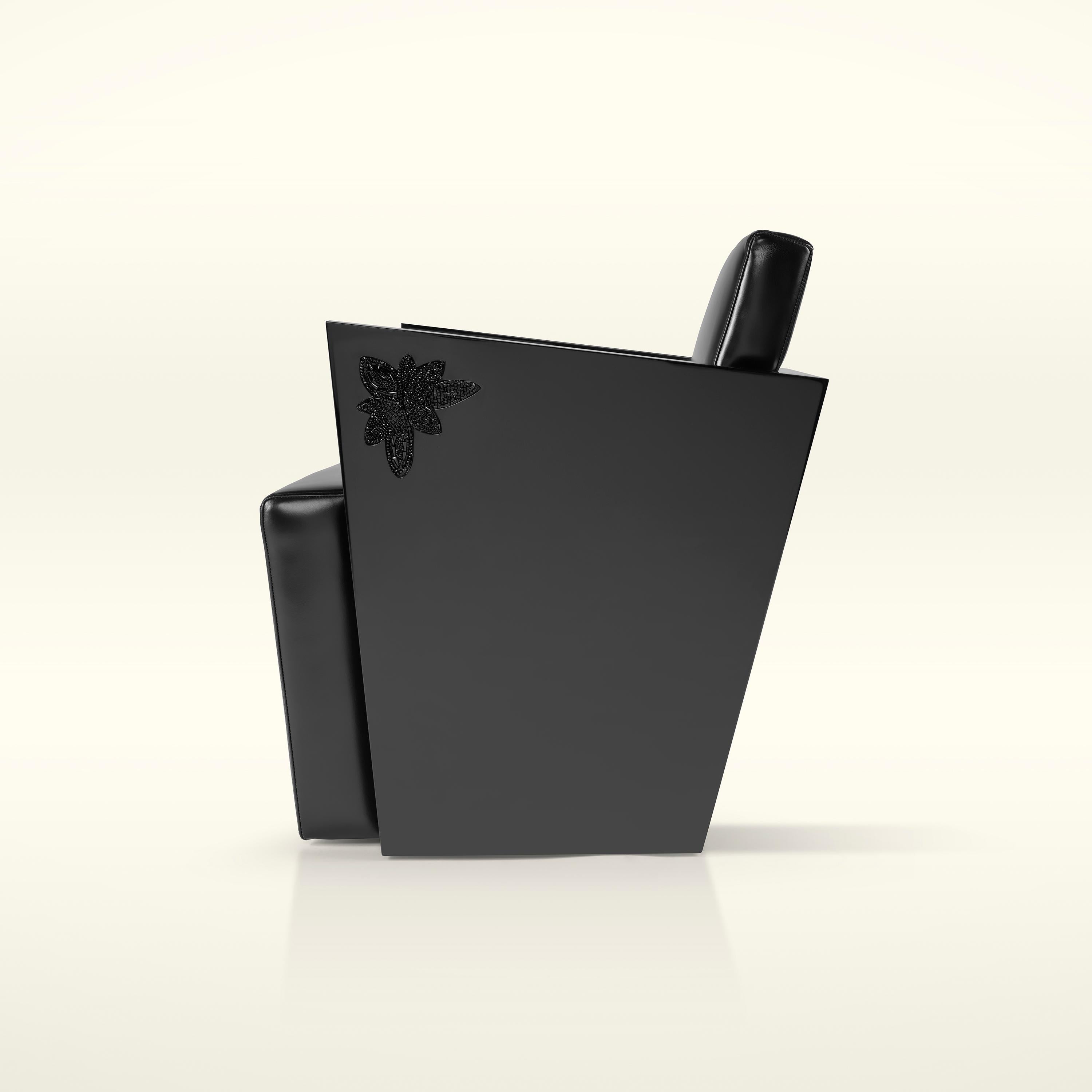 Lacquered Istanbul Glam Armchair, Piano Black Lacquer Frame with Swarovski-studded Flower For Sale