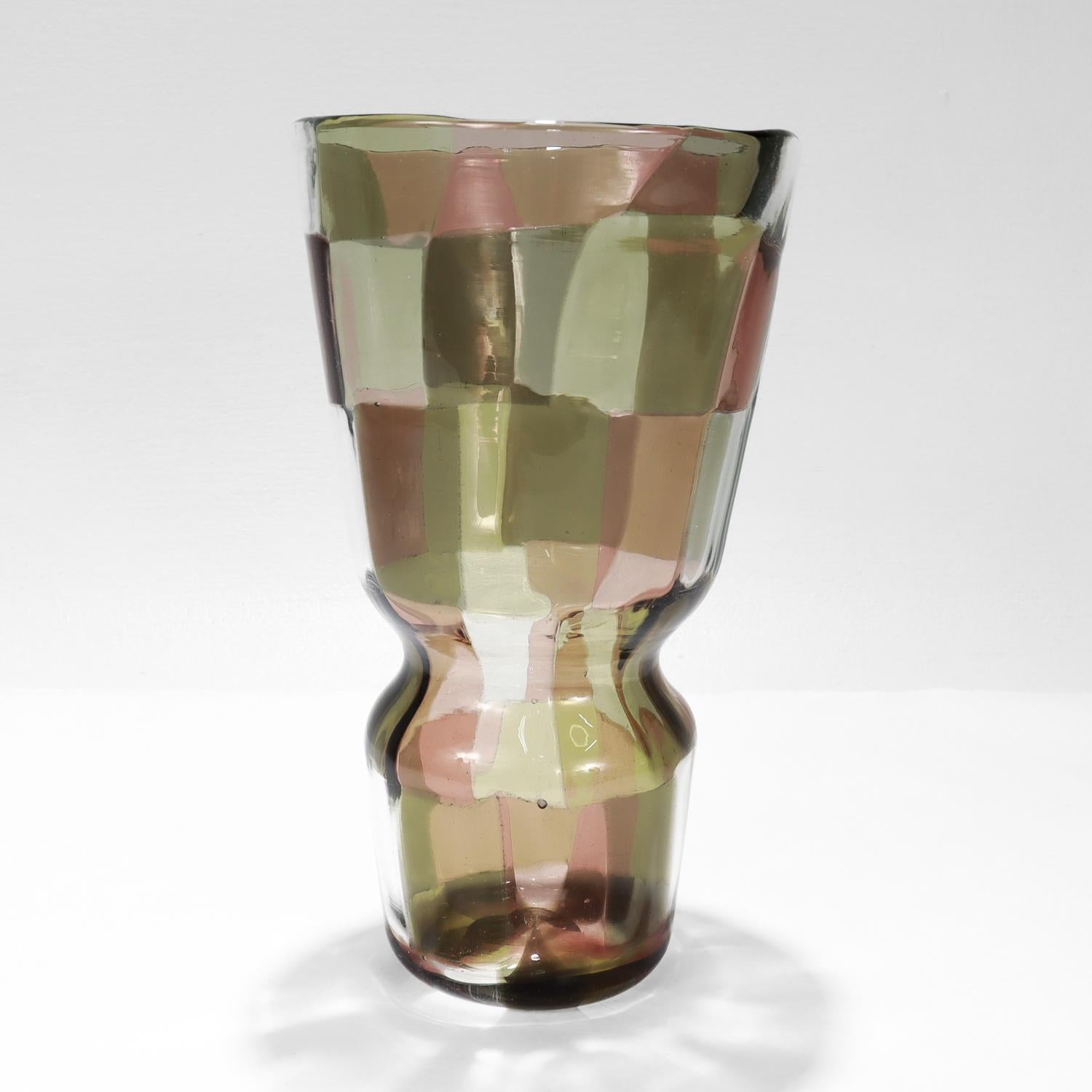 Mid-Century moderno Vaso in vetro artistico Istanbul Pezzato Murano n. 4402 di Fulvio Bianconi per Venini in vendita