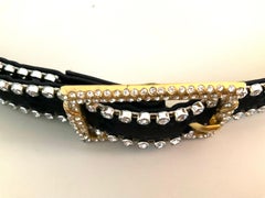 Gianni Versace 1990s Vintage Black Leather Rhinestone Women's Belt