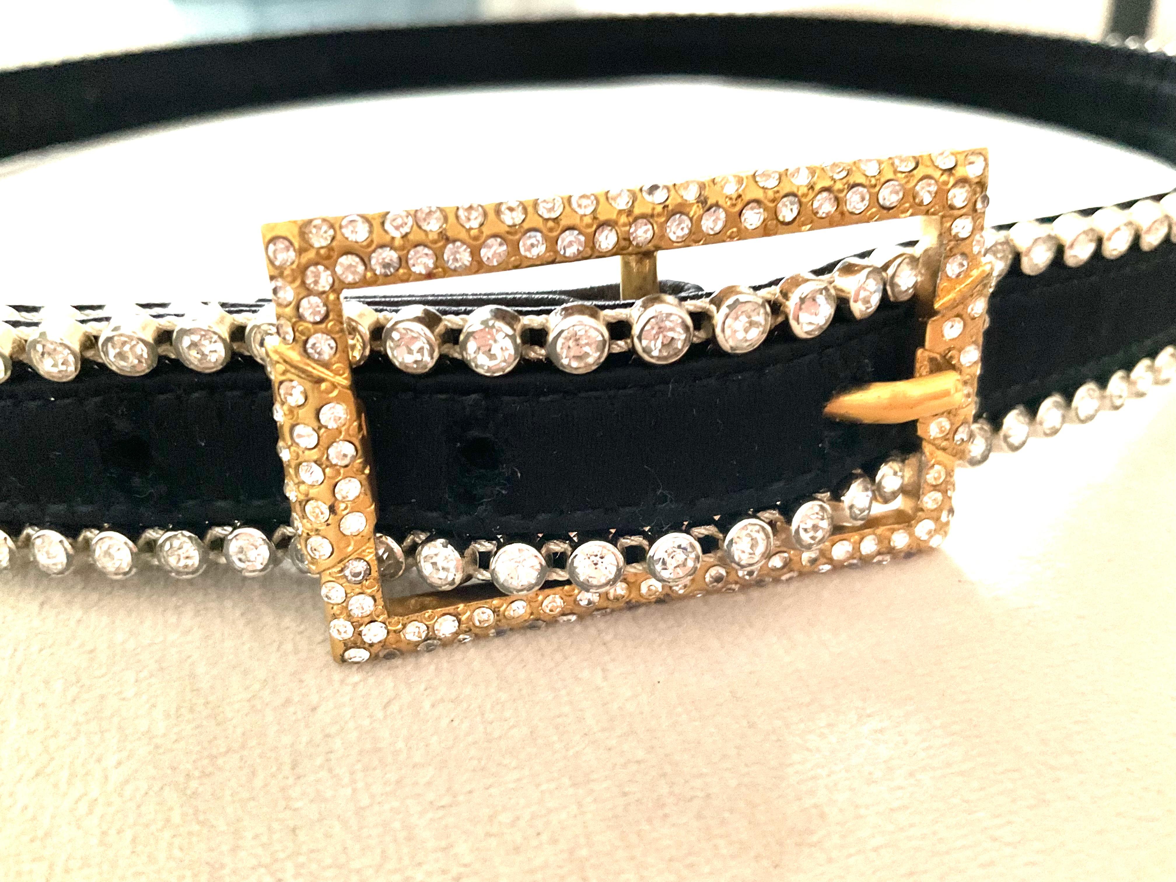 Istante by Versace 1990s Cintura nera con strass in vendita 1