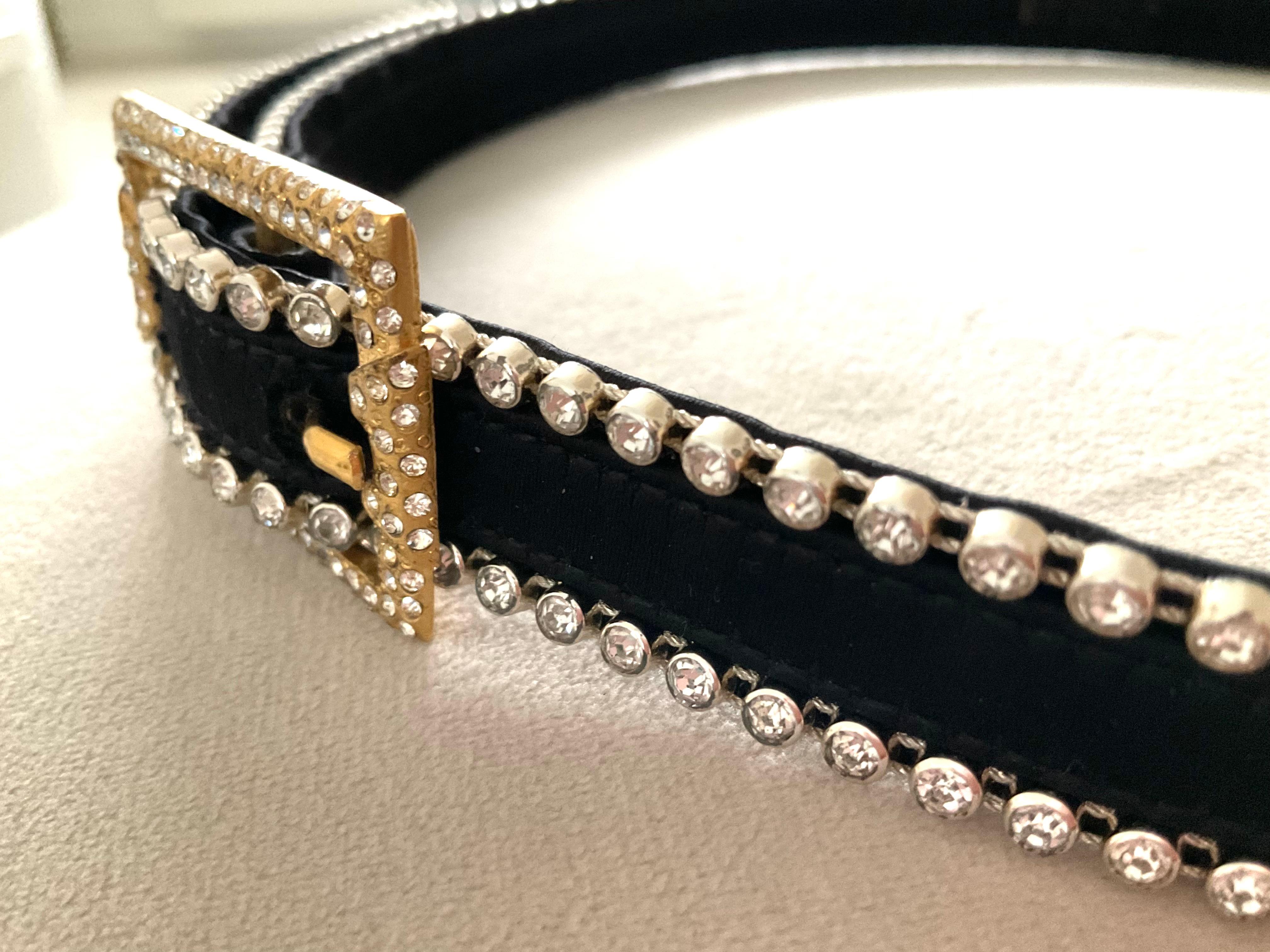 Istante by Versace 1990s Cintura nera con strass in vendita 3