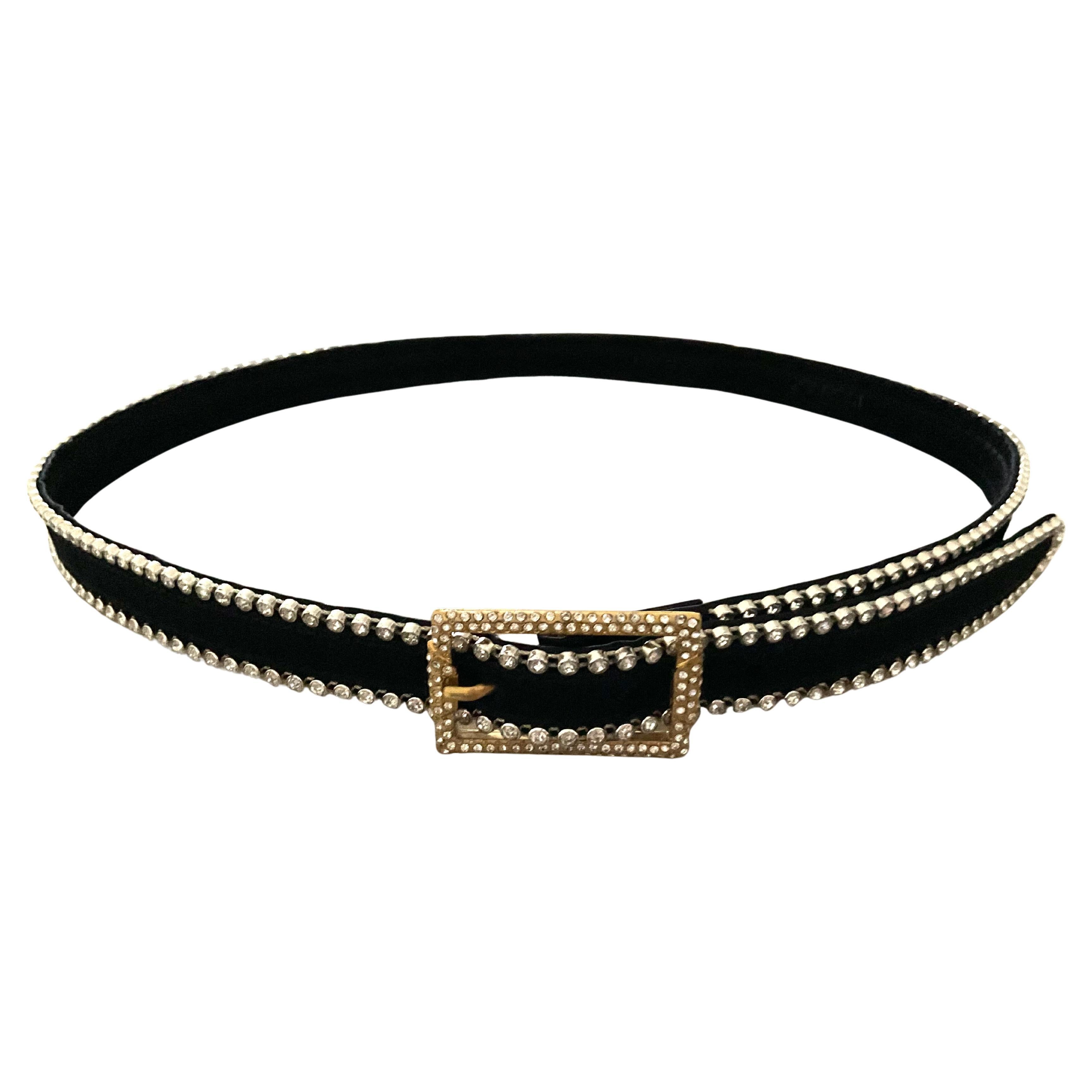 Istante by Versace 1990s Cintura nera con strass