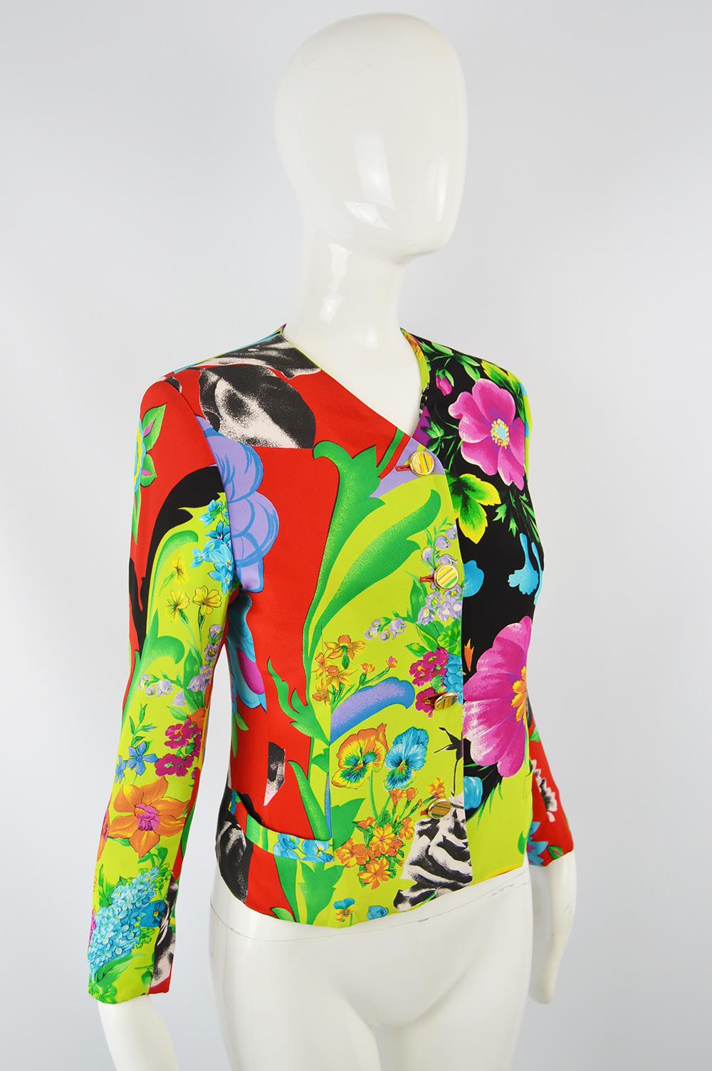 Istante by Gianni Versace Bright Tropical Print Women's Vintage Jacket, 1980s 1