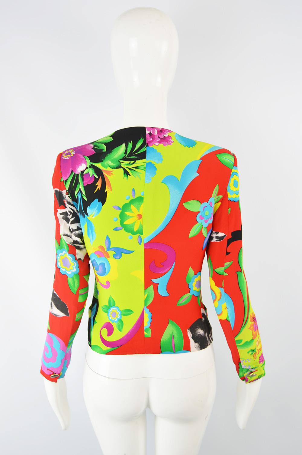 Istante by Gianni Versace Bright Tropical Print Women's Vintage Jacket, 1980s 2