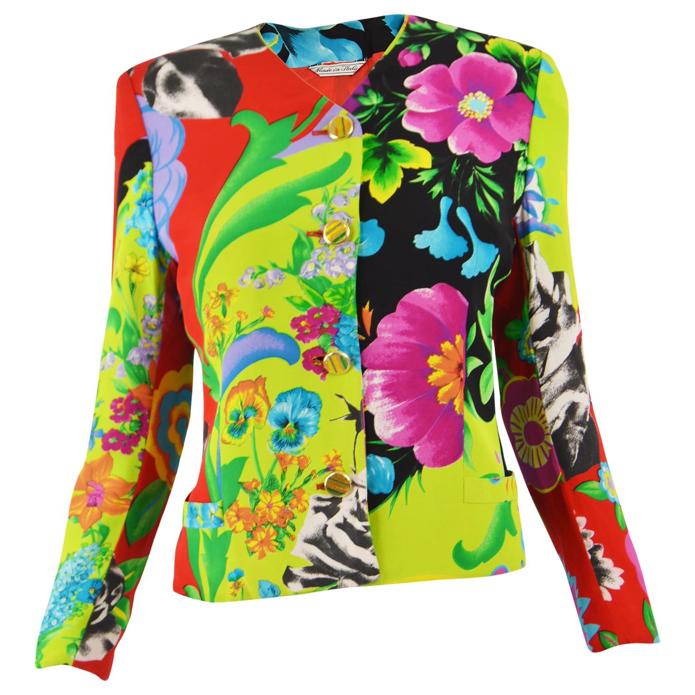Istante by Gianni Versace Bright Tropical Print Women's Vintage Jacket, 1980s