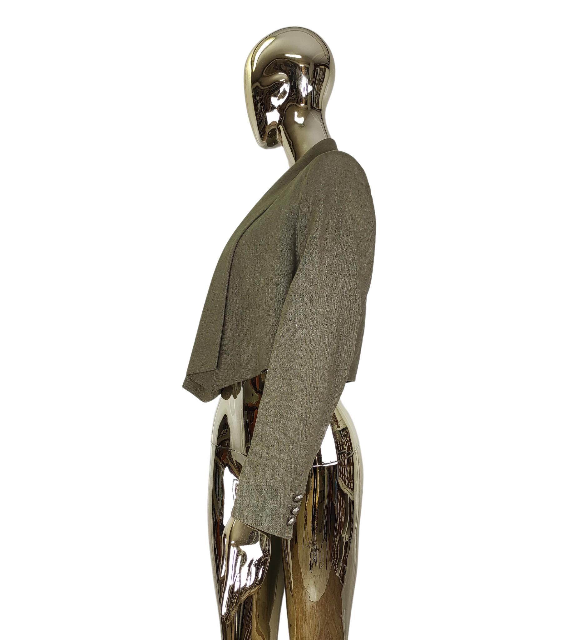 Istante by Gianni Versace green cropped linen blazer In Good Condition For Sale In Milano, IT