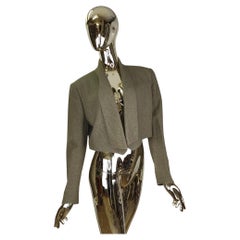 Istante by Gianni Versace Grüner Blazer aus geschnittenem Leinen in Kurzform