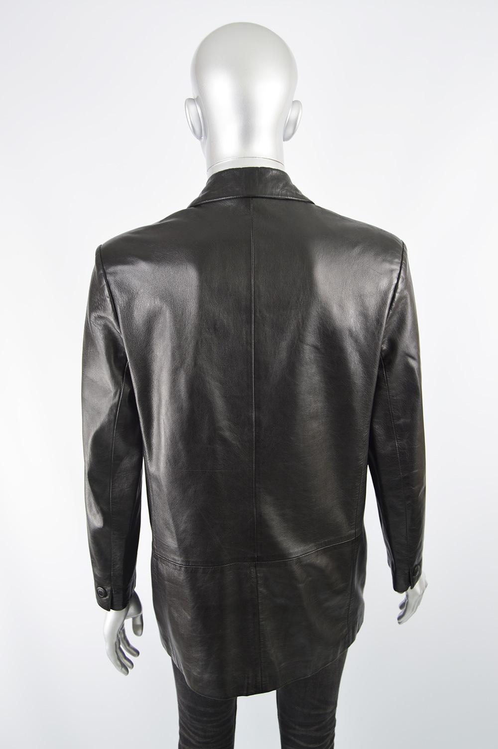 Istante by Gianni Versace Men's Vintage Classic Black Leather Jacket, 1990s In Excellent Condition In Doncaster, South Yorkshire