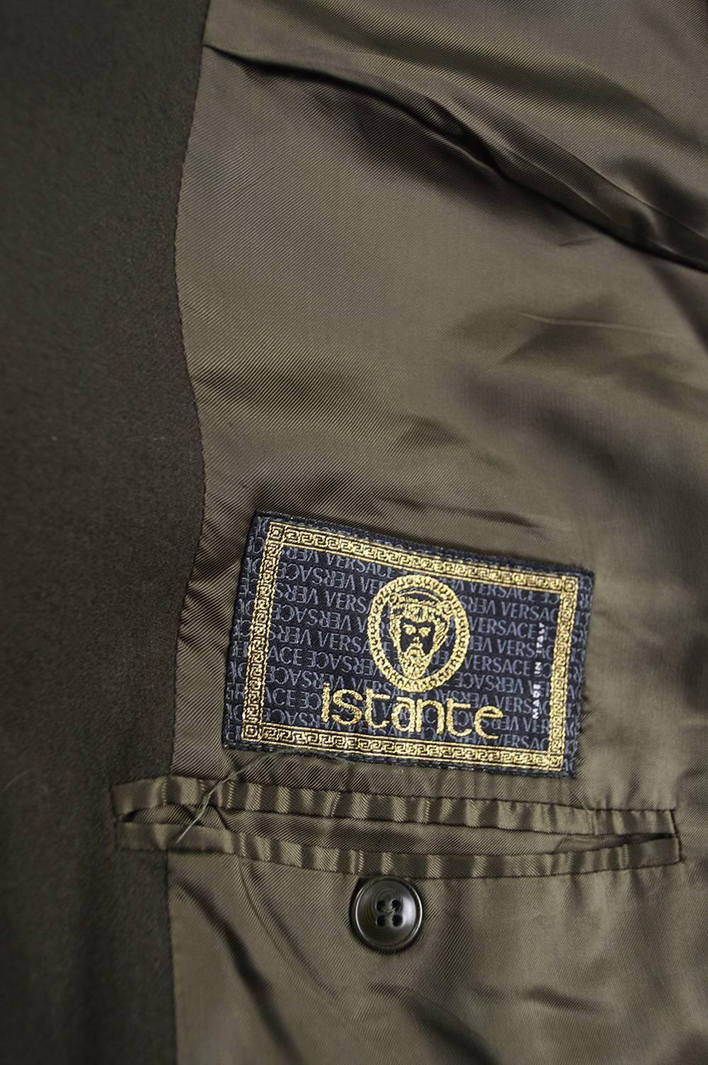 Istante by Gianni Versace Men's Vintage Dark Green Wool Blazer Jacket, 1990s  For Sale 2