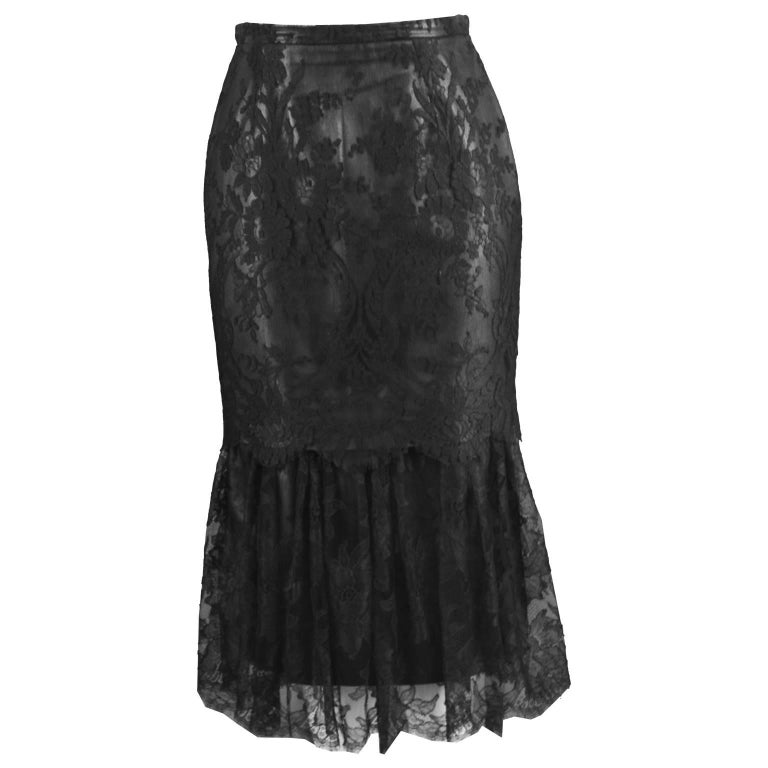 Istante by Versace Vintage Italian Leather and Lace Black Fishtail