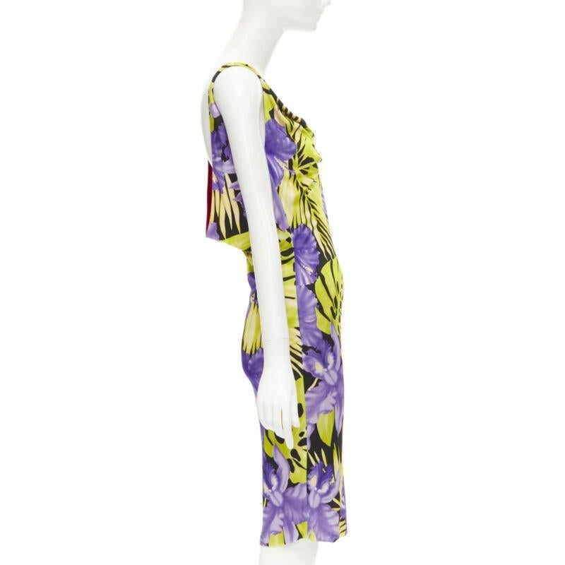 Women's ISTANTE GIANNI VERSACE 1998 Vintage tropical Jungle floral draped back dress M For Sale