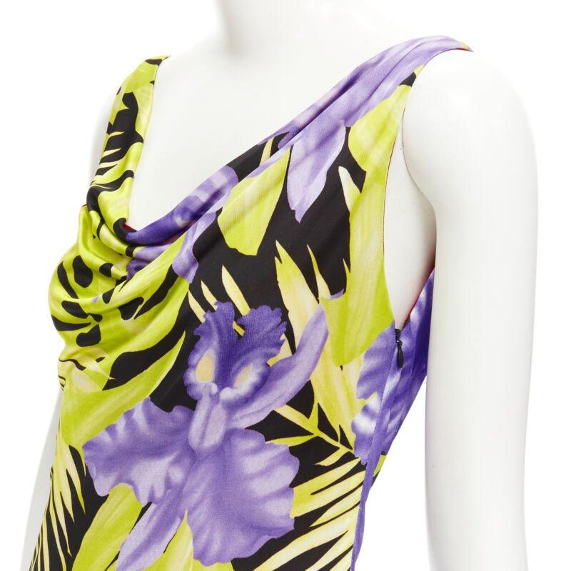 ISTANTE GIANNI VERSACE 1998 Vintage tropical Jungle floral draped back dress M For Sale 3