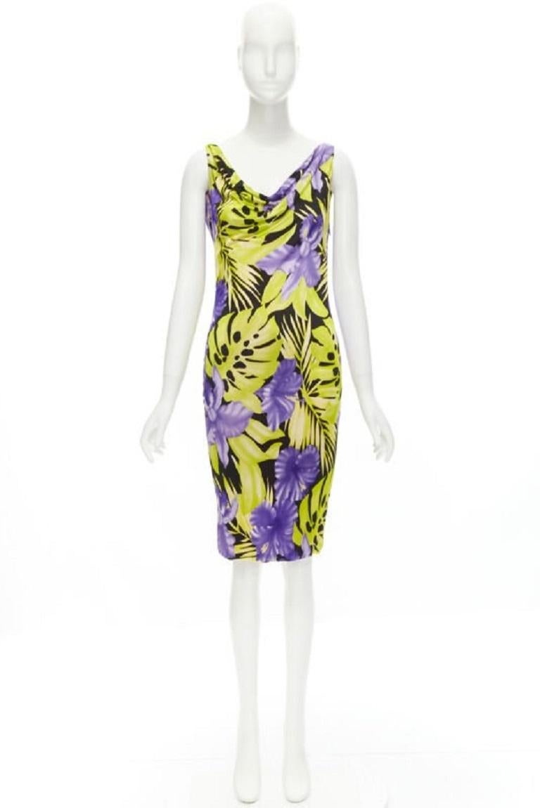 ISTANTE GIANNI VERSACE 1998 Vintage tropical Jungle floral draped back dress M For Sale 5