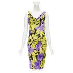 ISTANTE GIANNI VERSACE 1998 Retro tropical Jungle floral draped back dress M