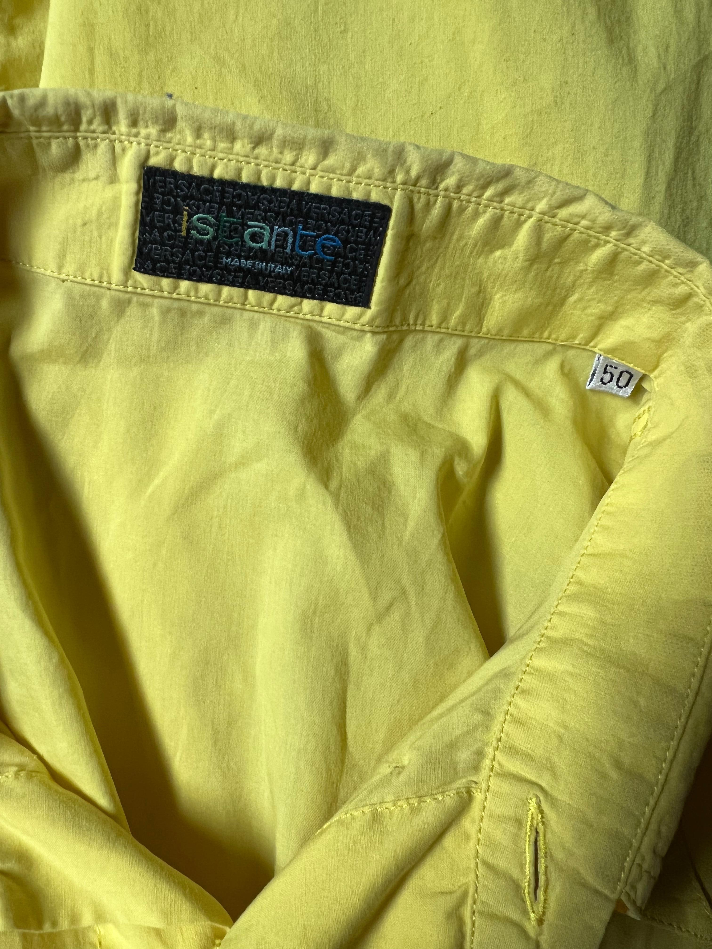 Istante Yellow Button Down Shirt, Size 50 For Sale 2