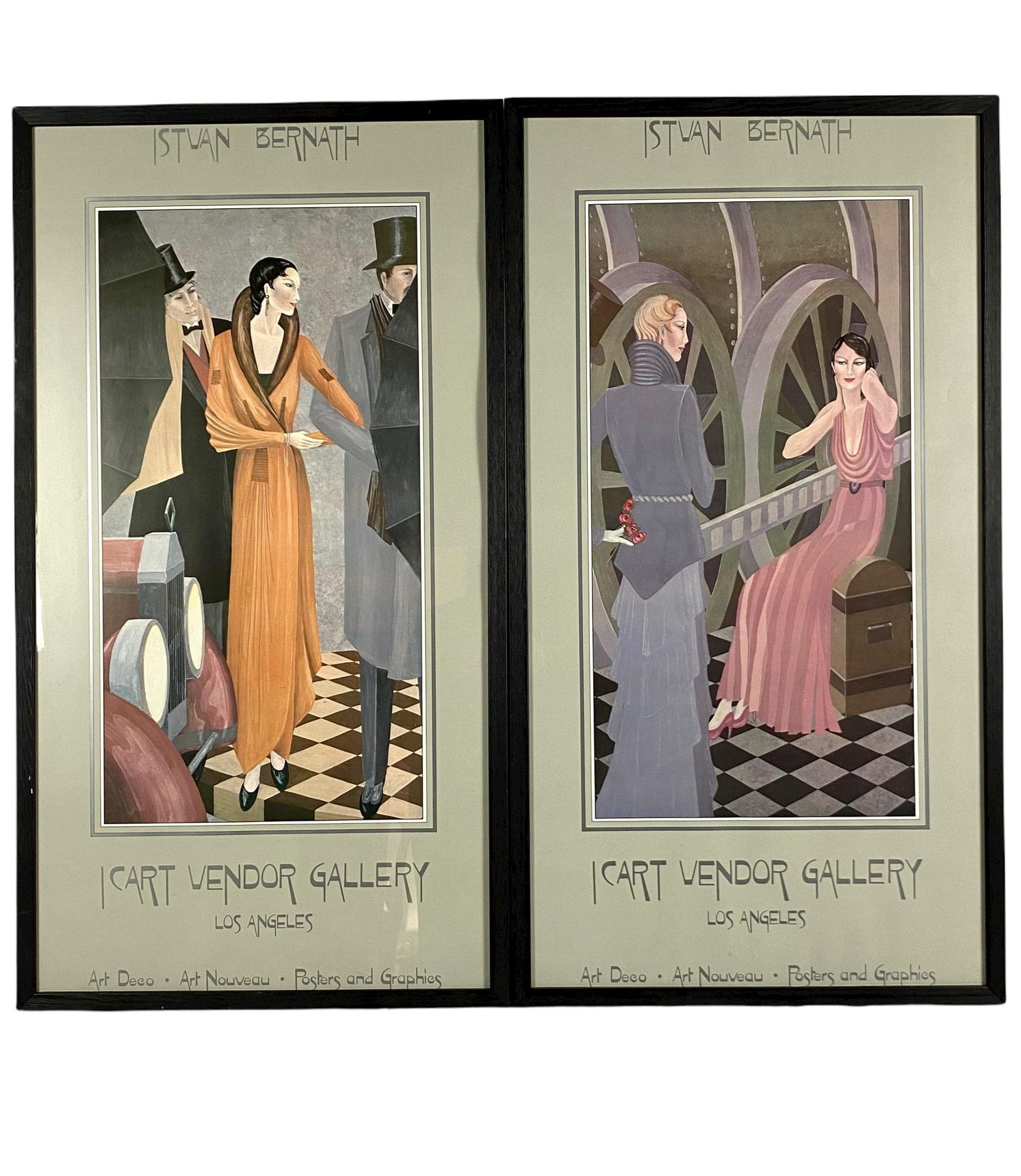Late 20th Century Istvan Bernath, Set of 2 Art Deco Lithographs, Icart Vendor Gallery, Los Angeles For Sale