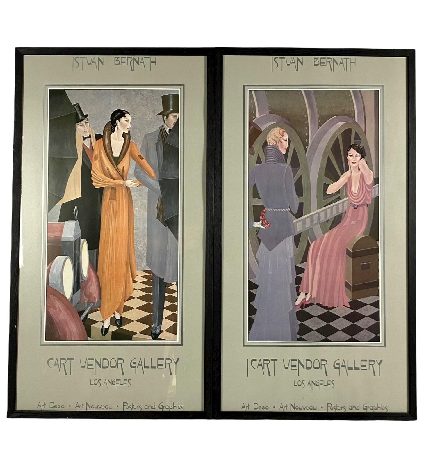 Paper Istvan Bernath, Set of 2 Art Deco Lithographs, Icart Vendor Gallery, Los Angeles For Sale