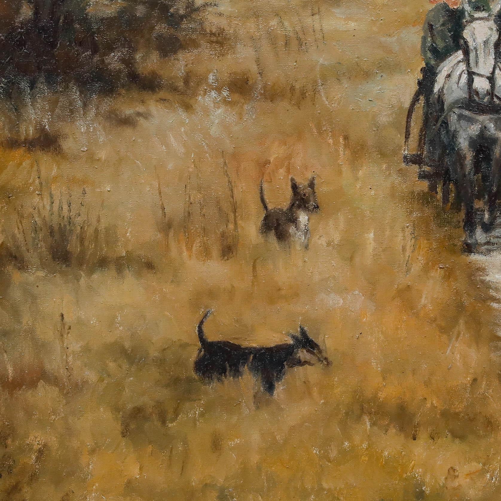 Istvan Szobota (1911-1994) - Framed 20th Century Oil, Huntsmen on a Carriage For Sale 2