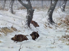 Wild Boars in Winter Forest, István Szobota, Budapest 1911 – 1994 Sopron