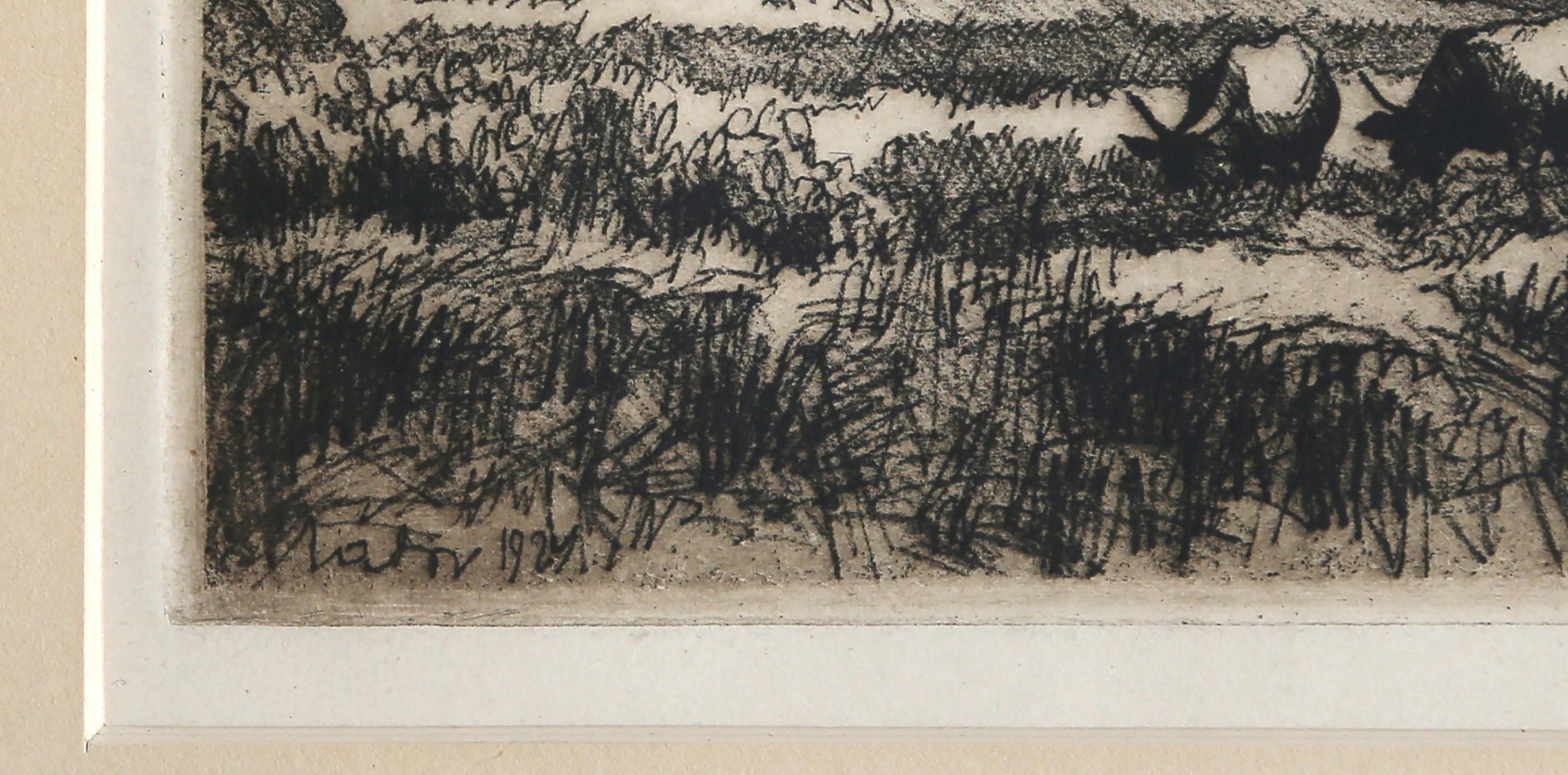 The End of the Village, Impressionist Etching by Istvan Zador For Sale 1