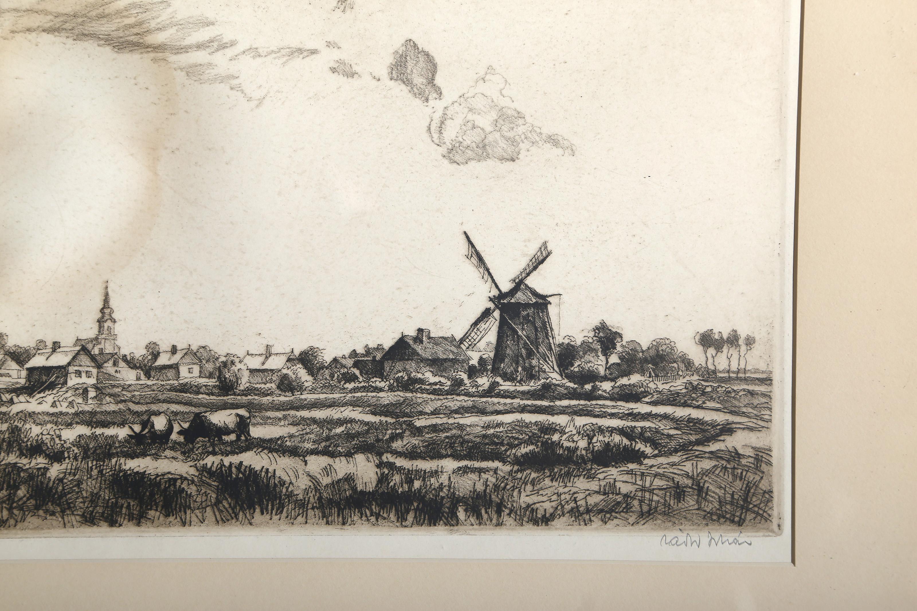 The End of the Village, Impressionist Etching by Istvan Zador For Sale 2