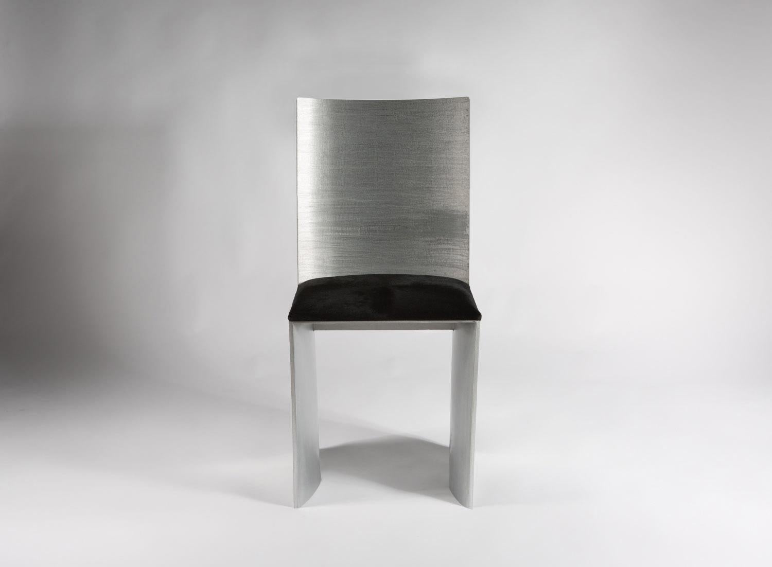 American ISU Highback Handcrafted Textured Metal Chair by Soraya Osorio For Sale