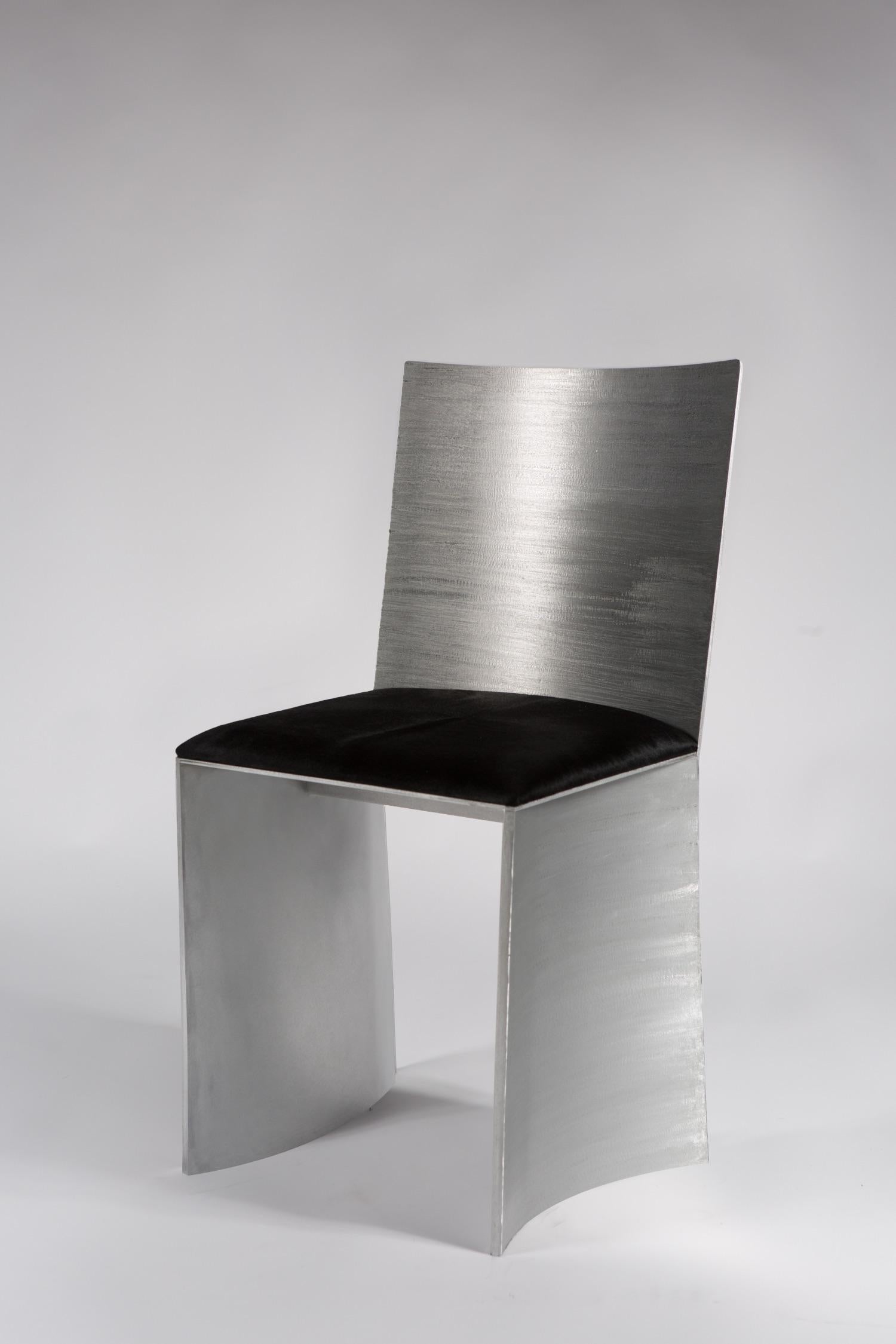 American ISU Lowback Handcrafted Textured Satin Metal Chair by Soraya Osorio For Sale