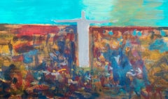 Desire for Heaven. Oil figurative painting, Landscape, Colorful, Vibrant