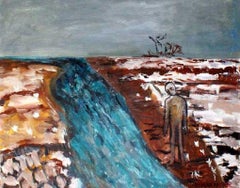 Early spring - XXI century, Oil figurative painting, Landscape, Cold tones