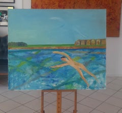 Jump - XXI century, Oil figurative painting, Landscape, Colorful