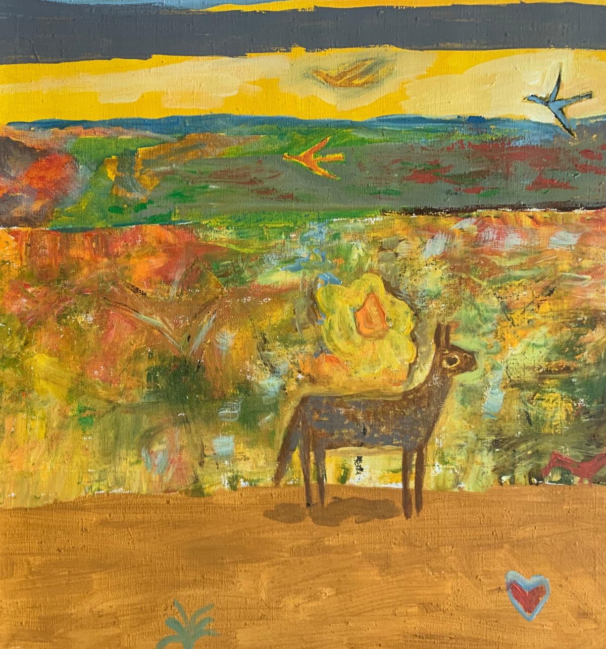 Der Heilige Franziskus. Öl figurative Malerei, Landschaft, farbenfroh, lebhaft, Porträt  (Braun), Figurative Painting, von Iszchan Nazarian