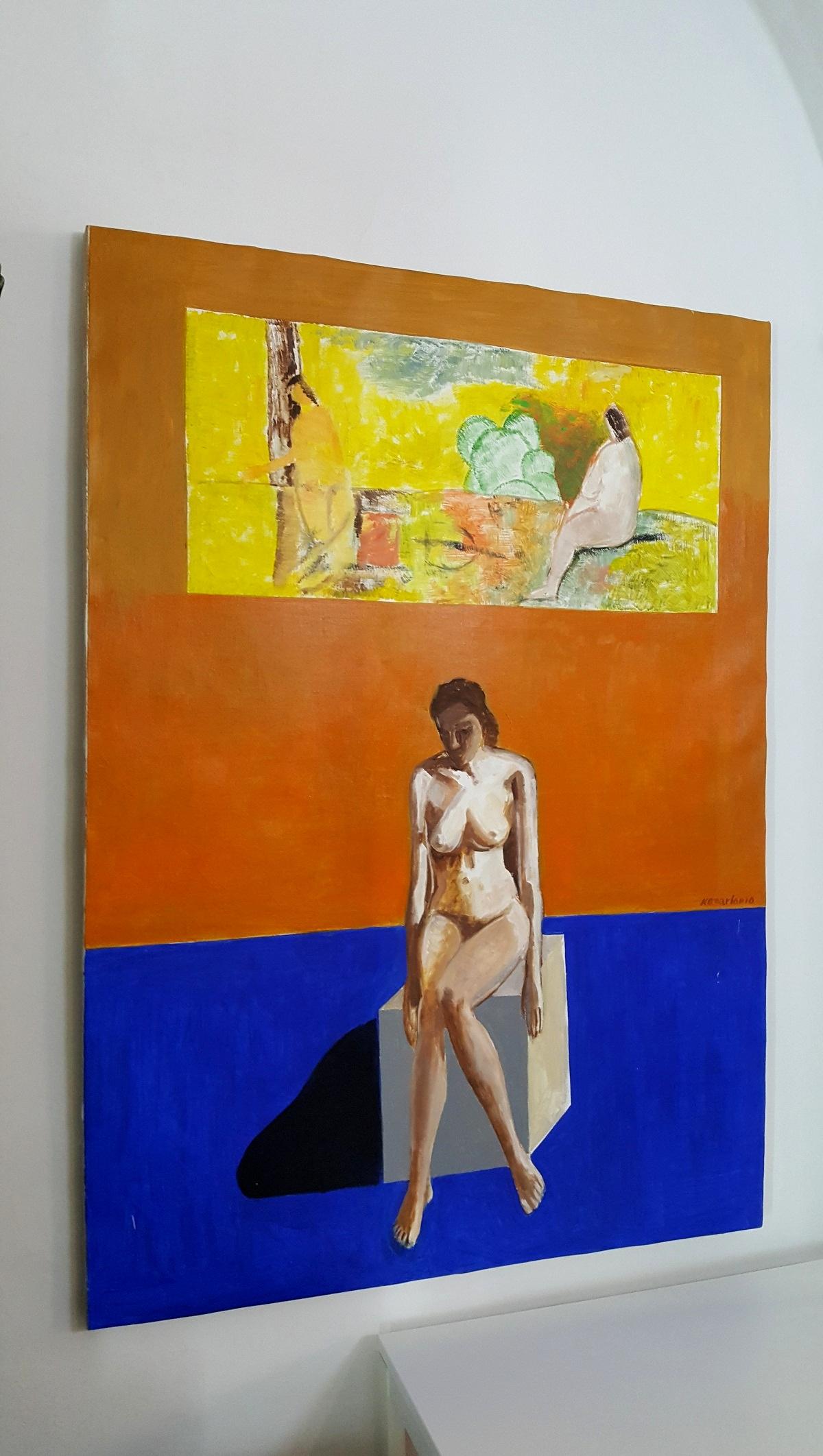 Sitting woman - XXI century, Oil figurative painting, Interior, Warm tones - Painting by Iszchan Nazarian