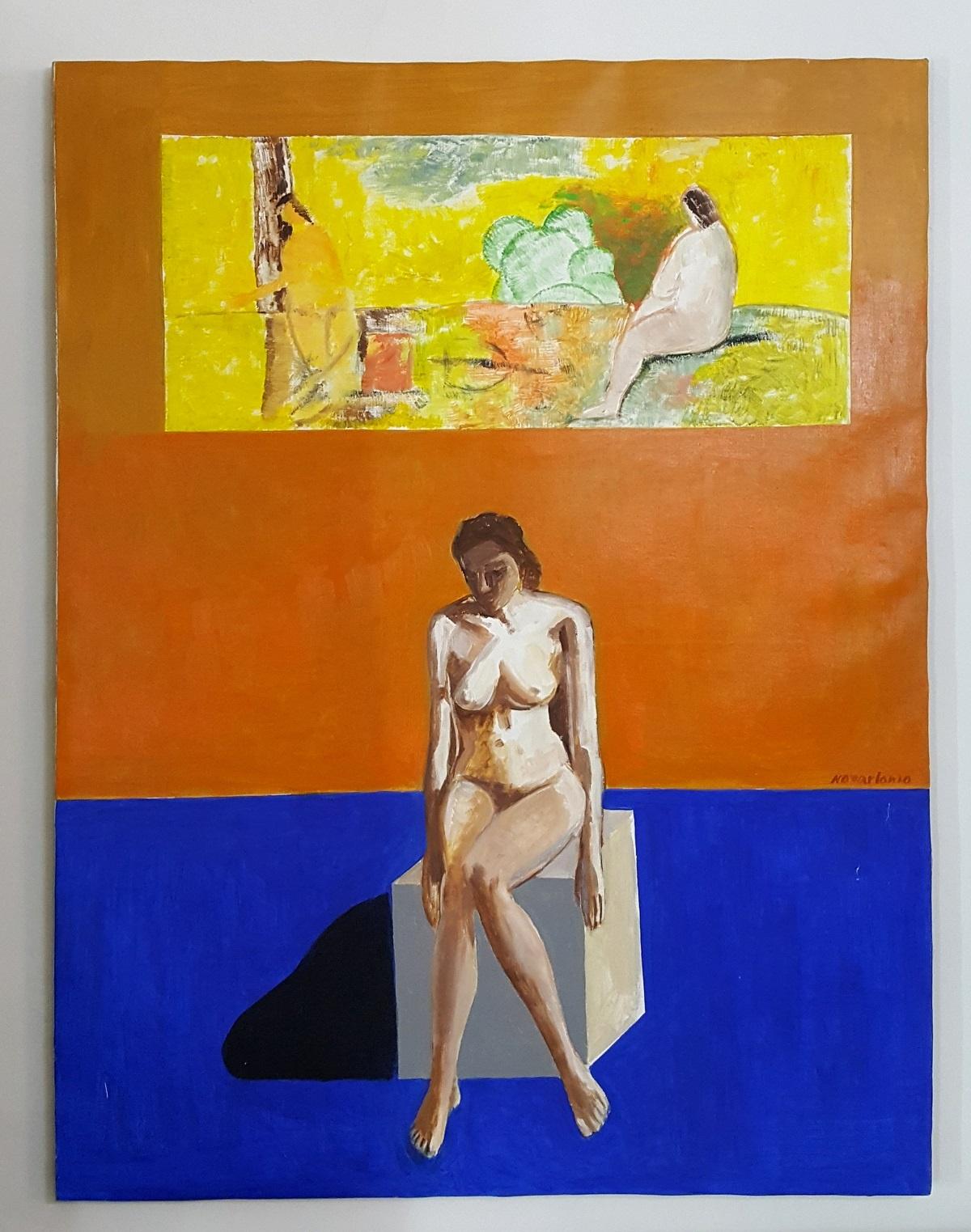 Sitting woman - XXI century, Oil figurative painting, Interior, Warm tones - Other Art Style Painting by Iszchan Nazarian