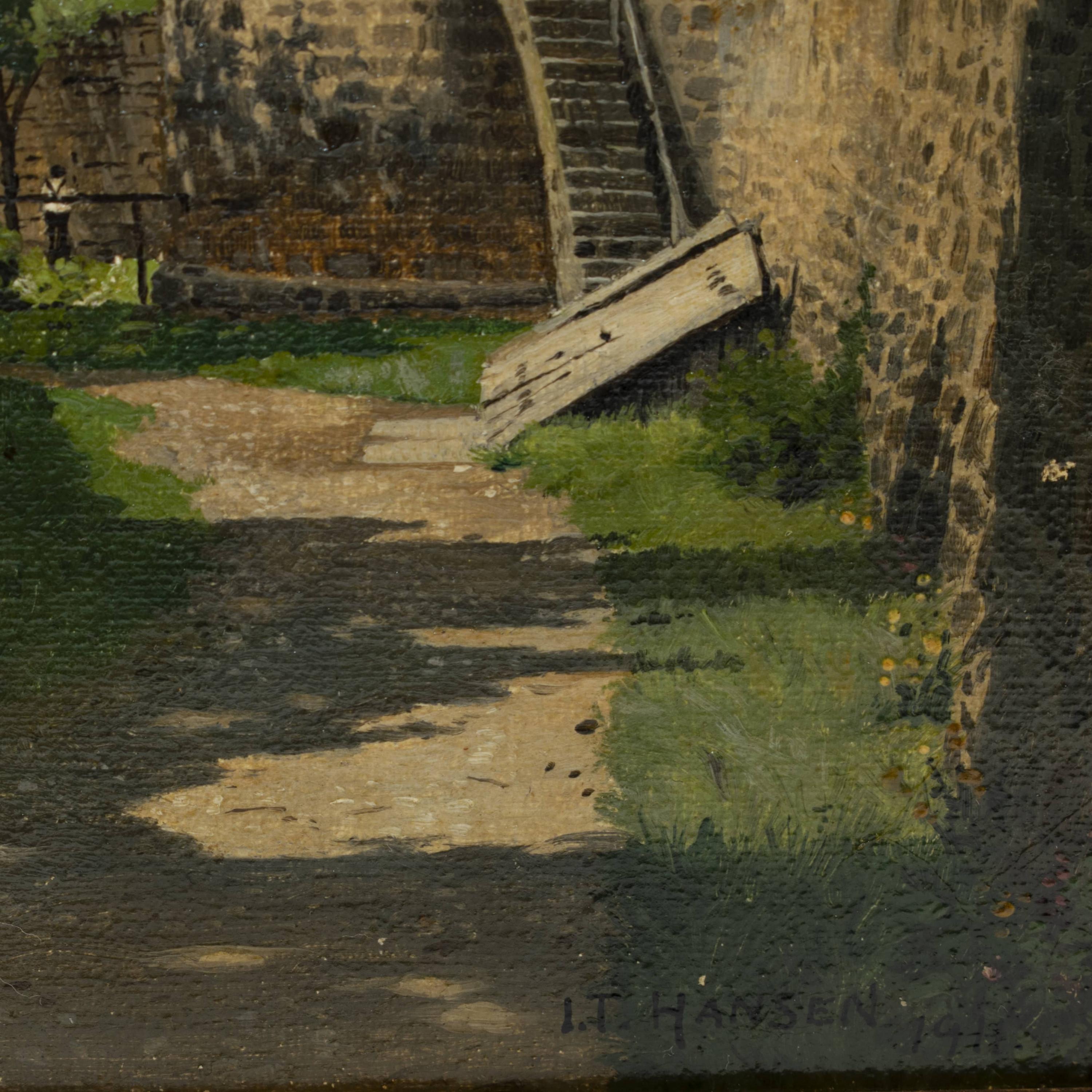 Painted I.T. Hansen, City Wall with Tower, Signed For Sale