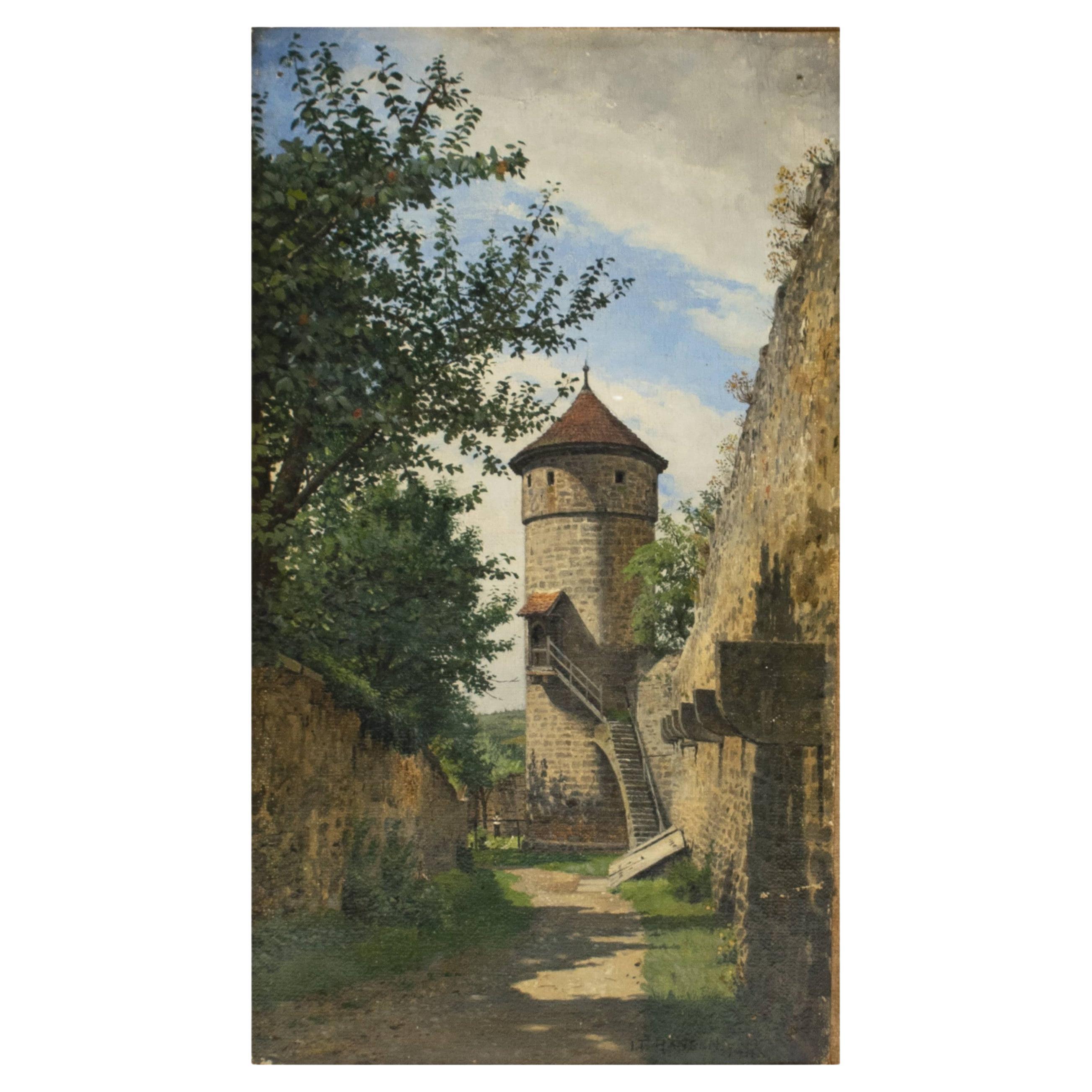 I.T. Hansen, City Wall with Tower, Signed For Sale