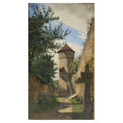 I.T. Hansen, City Wall with Tower, Signed
