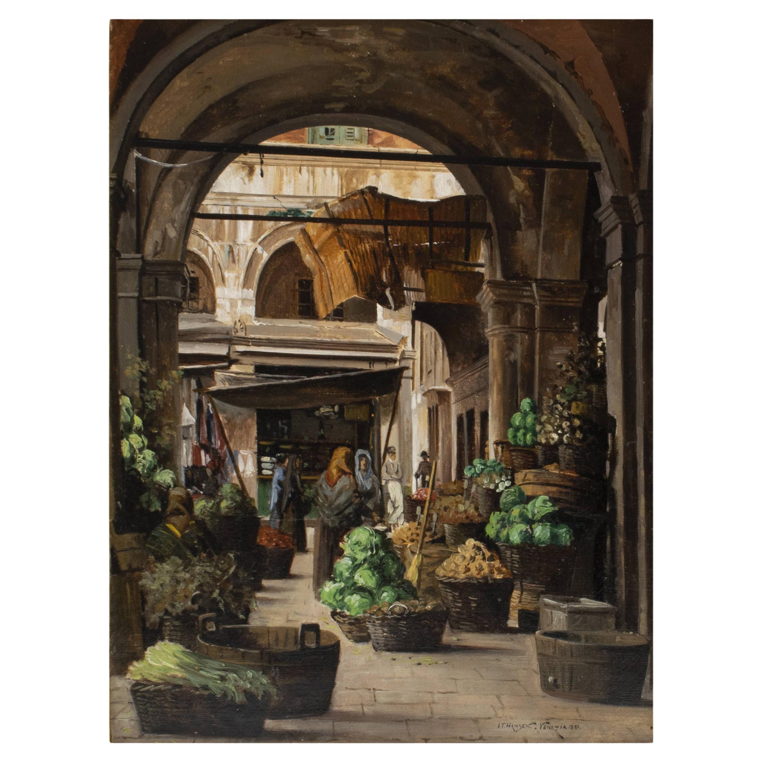 I.T. Hansen Hansen, Marktszene aus „Piazza Delle Arba“, Venedig im Angebot