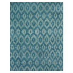 Pale Turquoise IT300G Ikat 275 Rectangular Rug in Hand-knotted Wool by Mohebban
