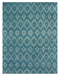 Pale Turquoise IT300G Ikat 425 Rectangular Rug in Hand-knotted Wool by Mohebban