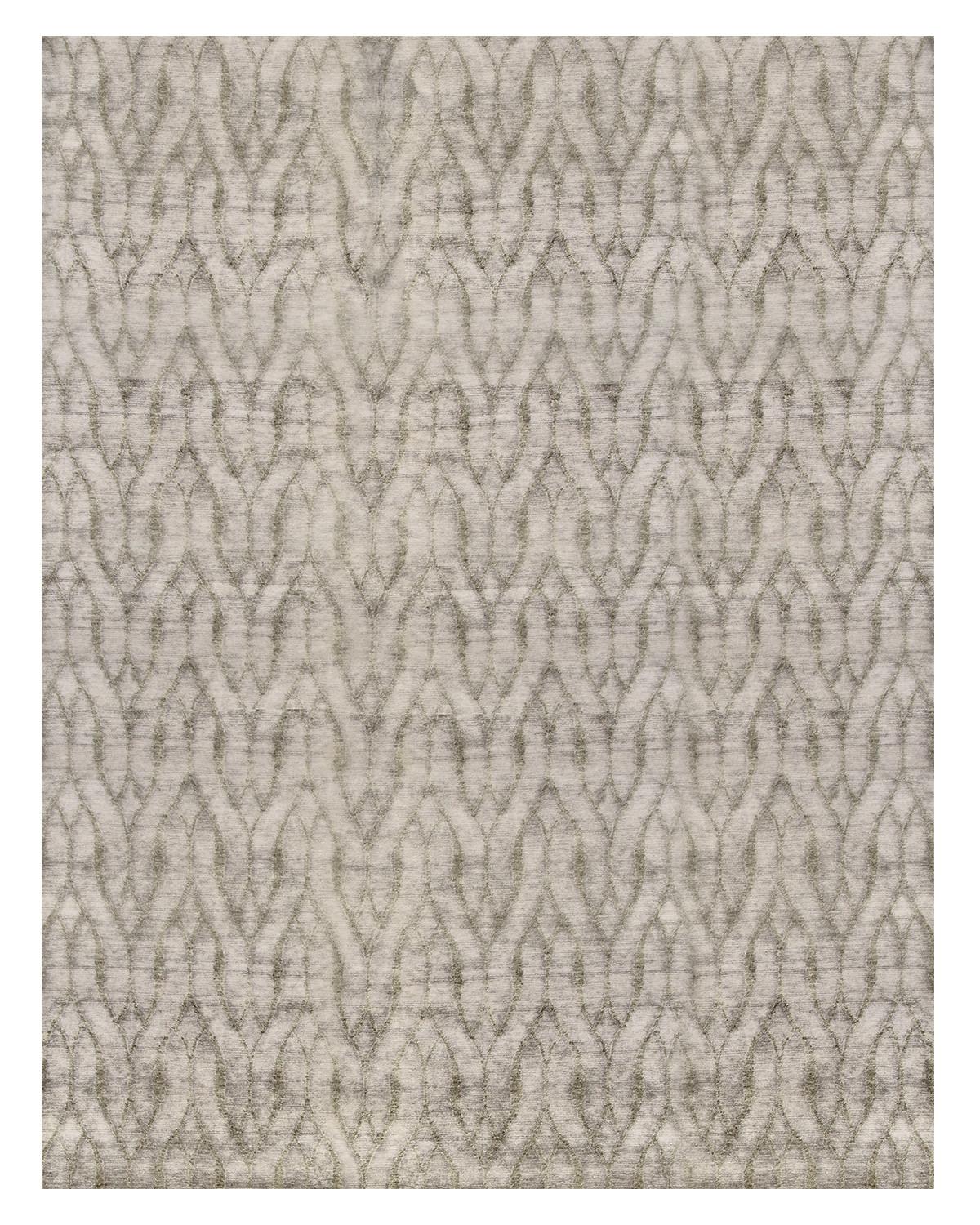 Post-Modern Pale Turquoise IT300G Ikat 425 Rectangular Rug in Hand-knotted Wool by Mohebban For Sale