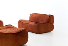 Italian Cognac Suede Leataher Sofa Set by Arcon, 1970s