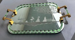 Itailan Murano Barovier Style Vanity Tray with Etched Mirror Twisted Glass Rope