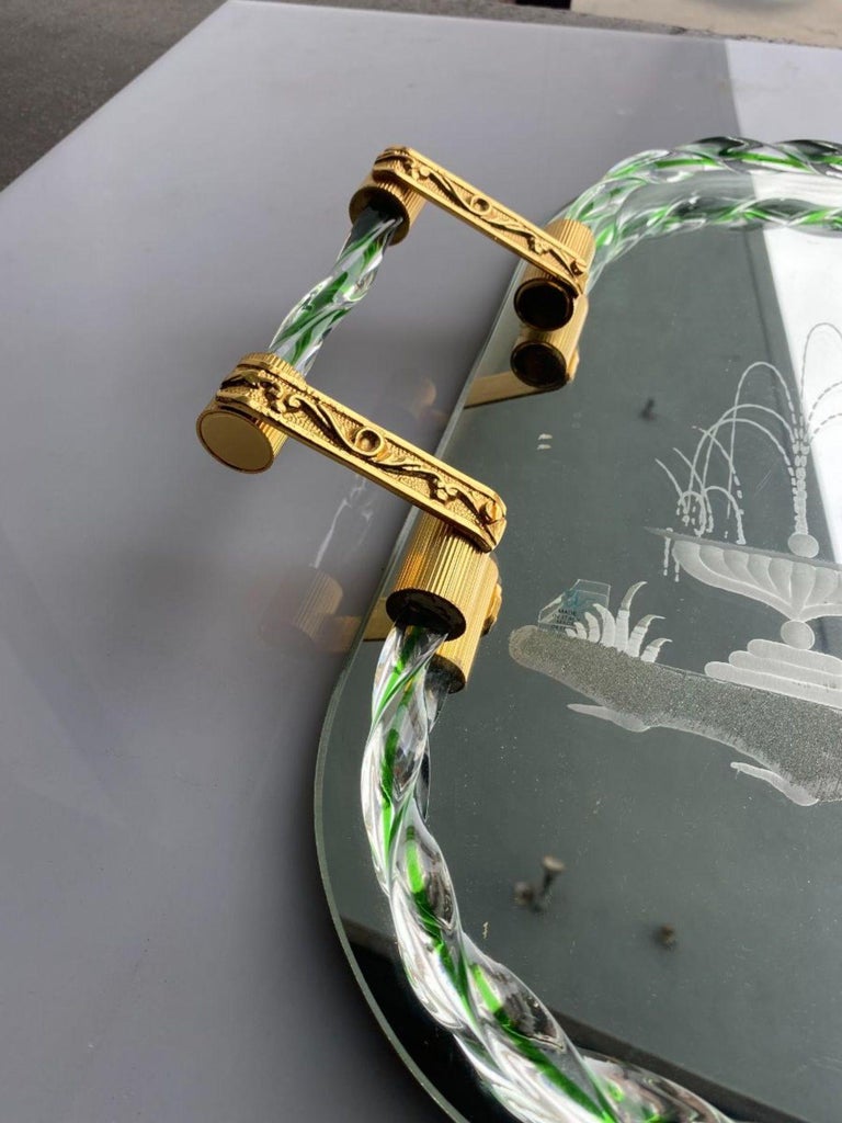Itailan Murano Barovier Style Vanity Tray with Etched Mirror Twisted