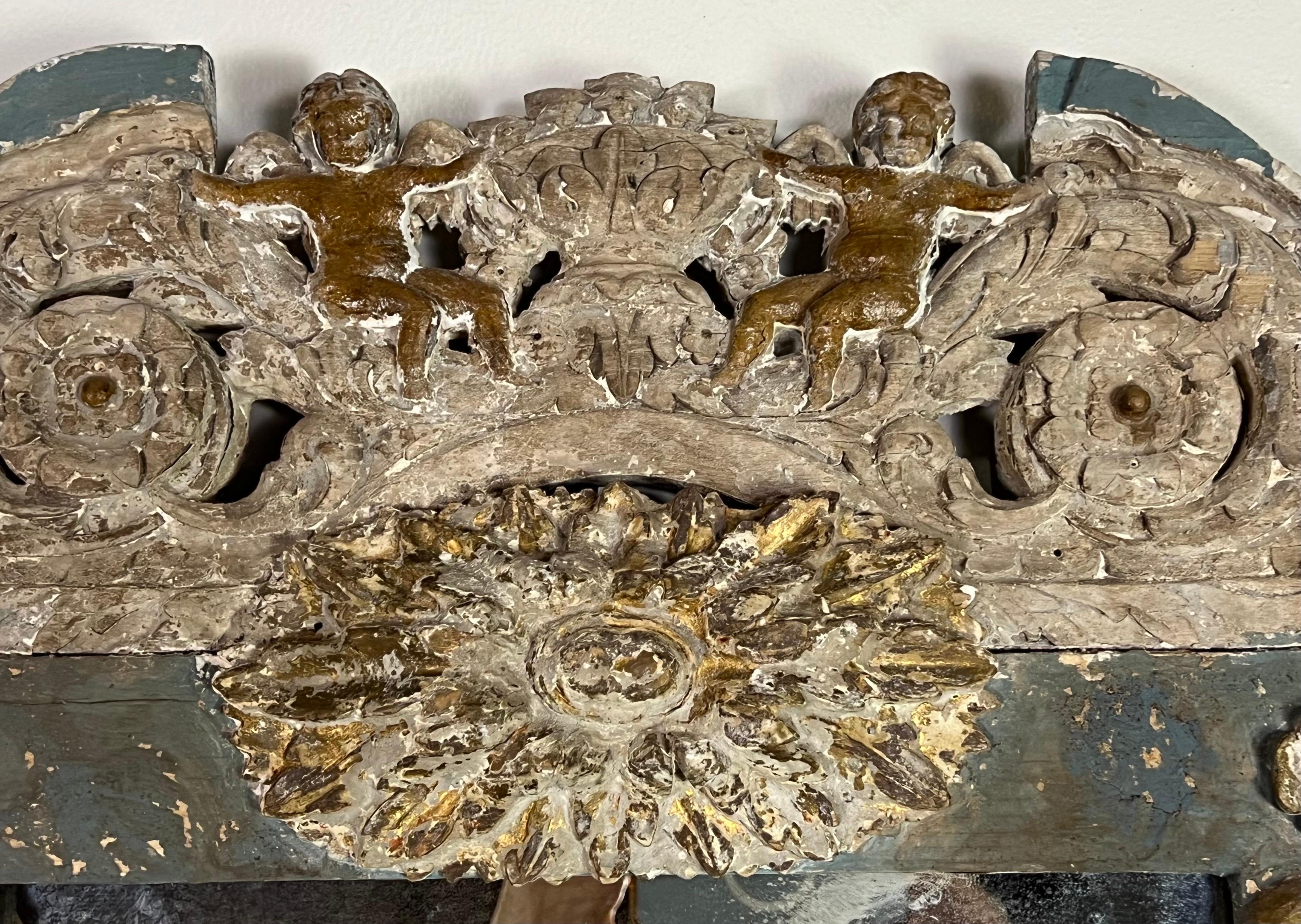 Italienischer bemalter geschnitzter Trumeau-Spiegel um 1900 im Angebot 5