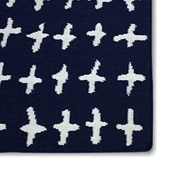 Blue White Wool flatweave Rug 6x9