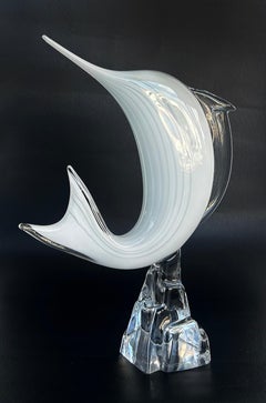 Licio Zanetti Murano Glass Sommerso Lattimo Dolphin Sculpture Italy circa 1980
